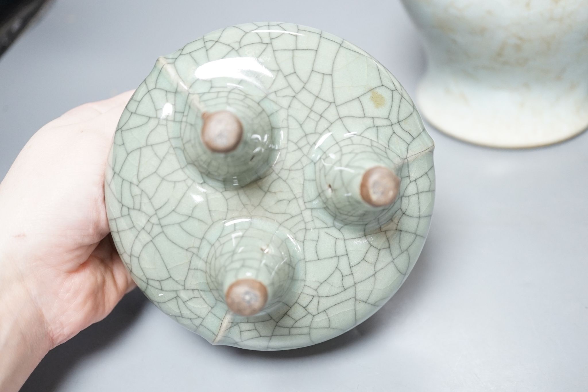 Three Chinese crackle glaze vases or vessels, 19th century and later, tallest 22cm